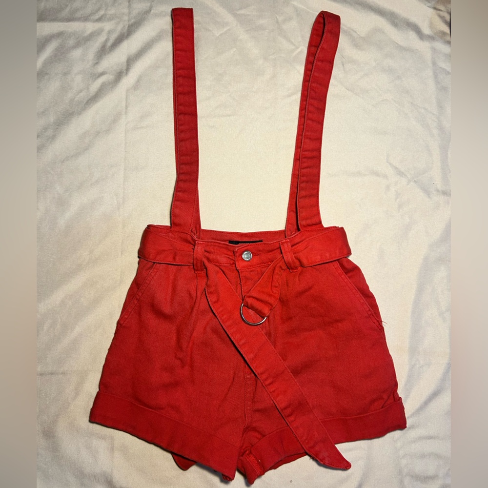 Forever 21 Red Suspender Shorts